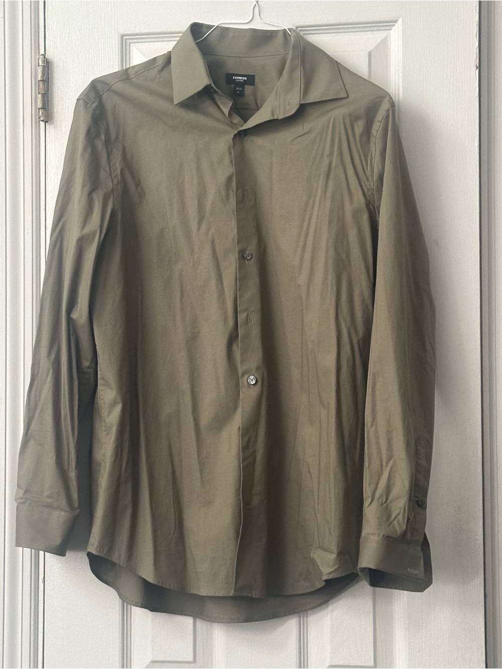 Men's Express Slim Fit Button-Up Shirt in Olive